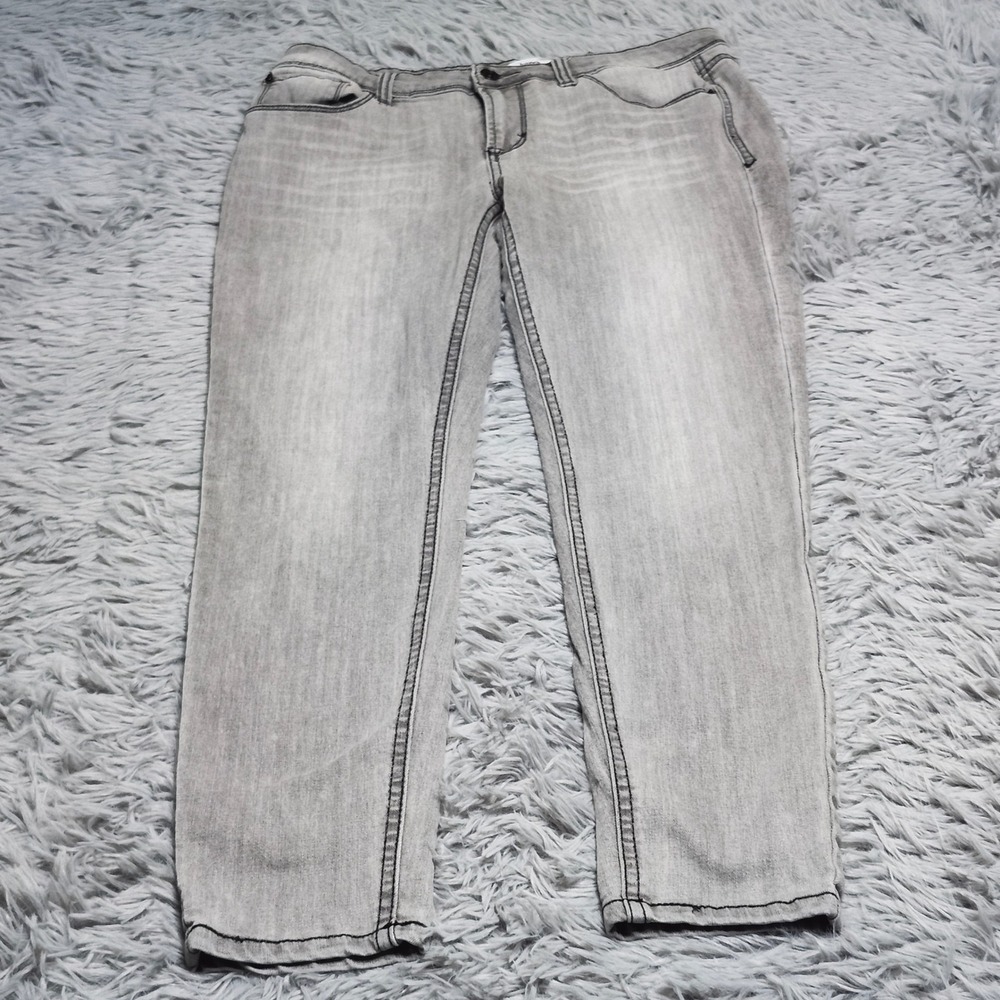 Kensie Jeans Womens 8 8/29 Gray Wash Mid Rise Effortless Ankle Black Stitch